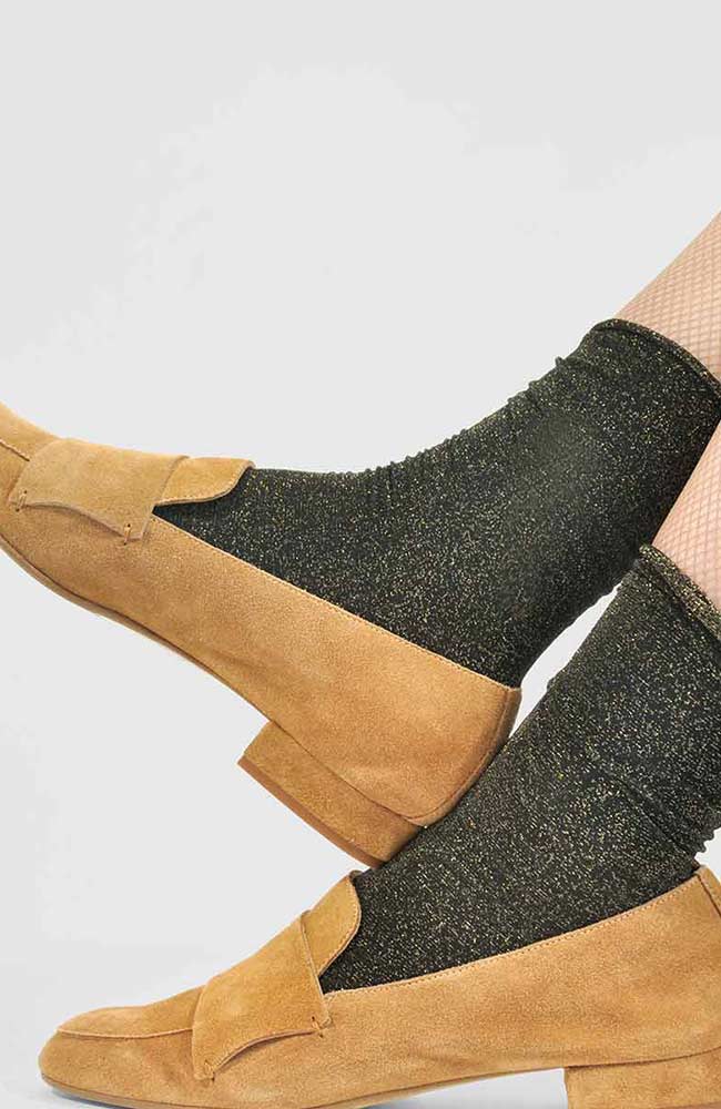 Swedish Stockings | Lisa Lurex gold glitter sock | Sophie Stone