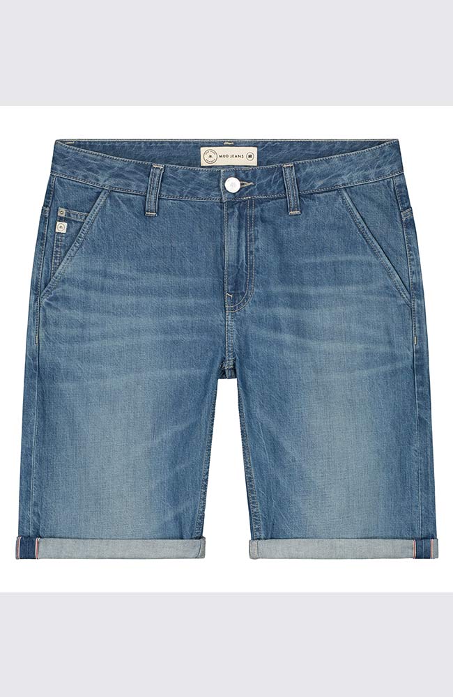 MUD jeans Carlo shorts medium worn from organic cotton sustainable clothing | Sophie Stone