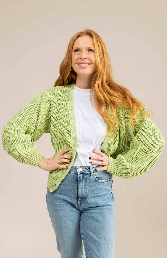 Jan 'n June Lena durable cardigan matcha from organic cotton | Sophie Stone