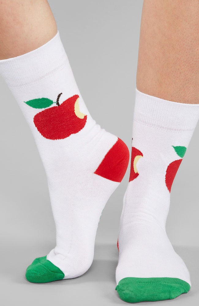 Dedicated Sigtuna white socks with apple print | Sophie Stone