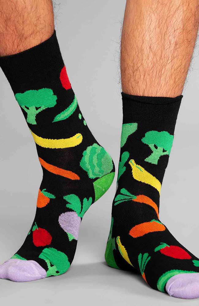 Dedicated Sigtuna black socks with vegetable print | Sophie Stone