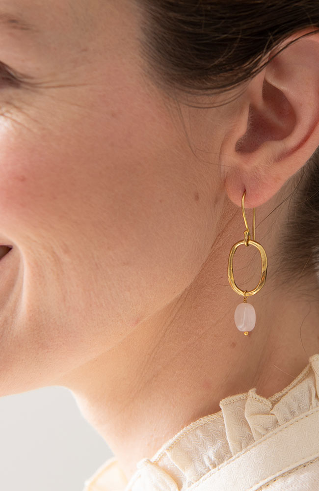 A Beautiful Story Graceful Rose Quartz Gold Earrings | Sophie Stone