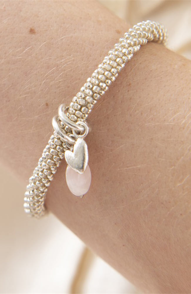 Jacky Rose Quartz Heart Silver Bracelet from A Beautiful Story | Sophie Stone