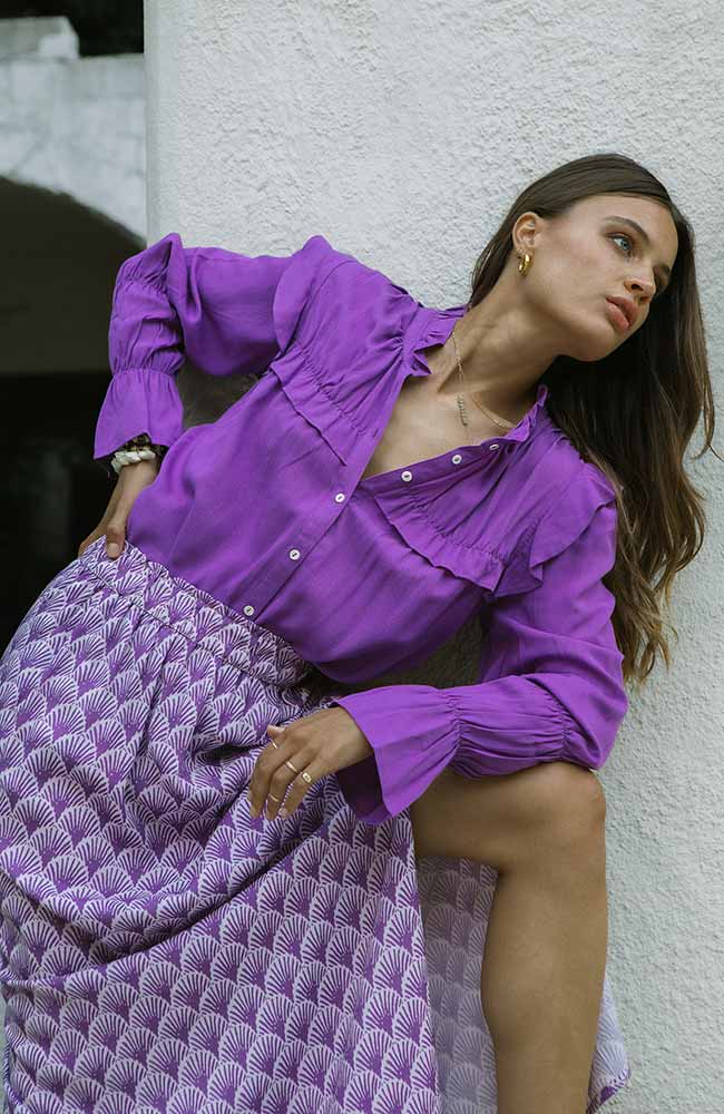 J label Maxi skirt gurdeep purple from FSC viscose | Sophie Stone