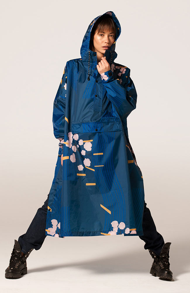 Rainkiss Japanese Blossom rain poncho made from recycled PET | Sophie Stone