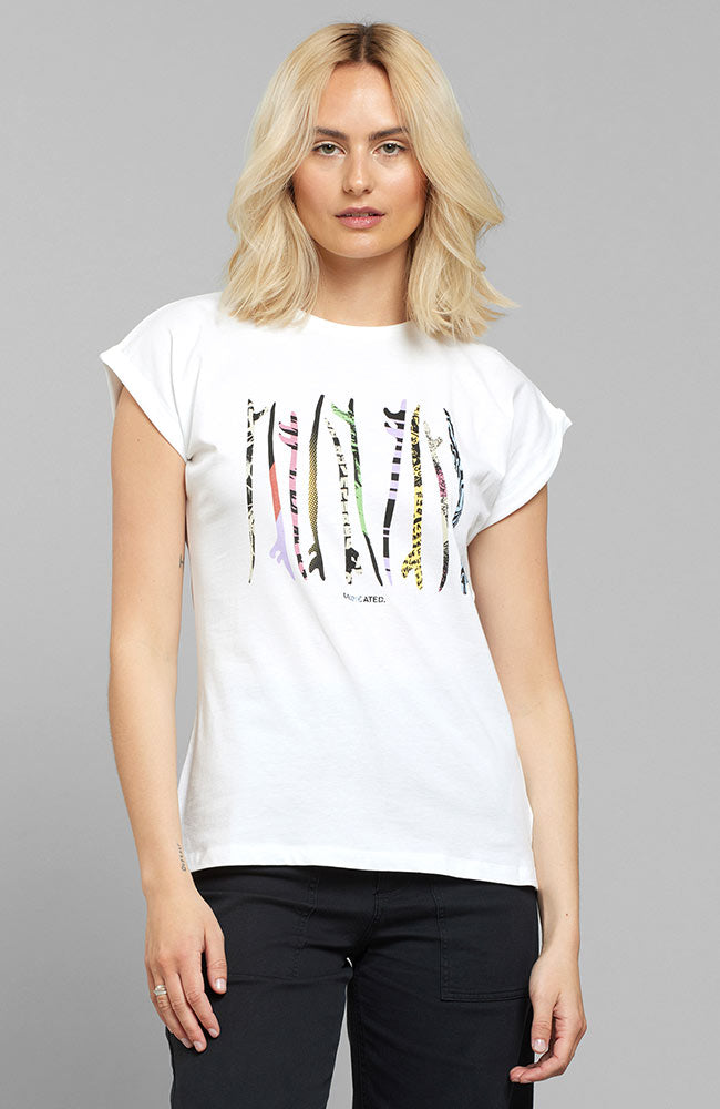 Dedicated Visby paper cut surfboards white shirt | Sophie Stone 