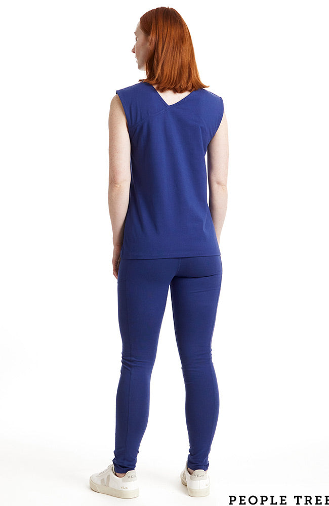  People Tree Yoga V-back cardigan blue from organic cotton | Sophie Stone