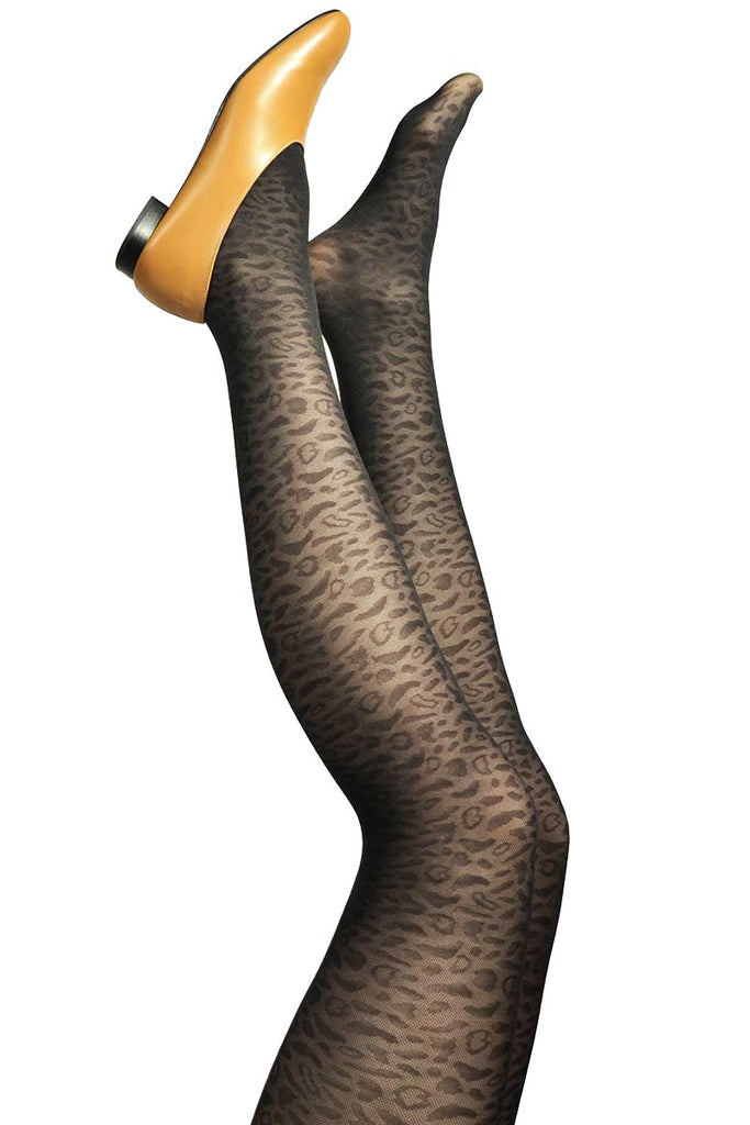 Swedish Stockings | Emma Leopard pantyhose black | Sophie Stone