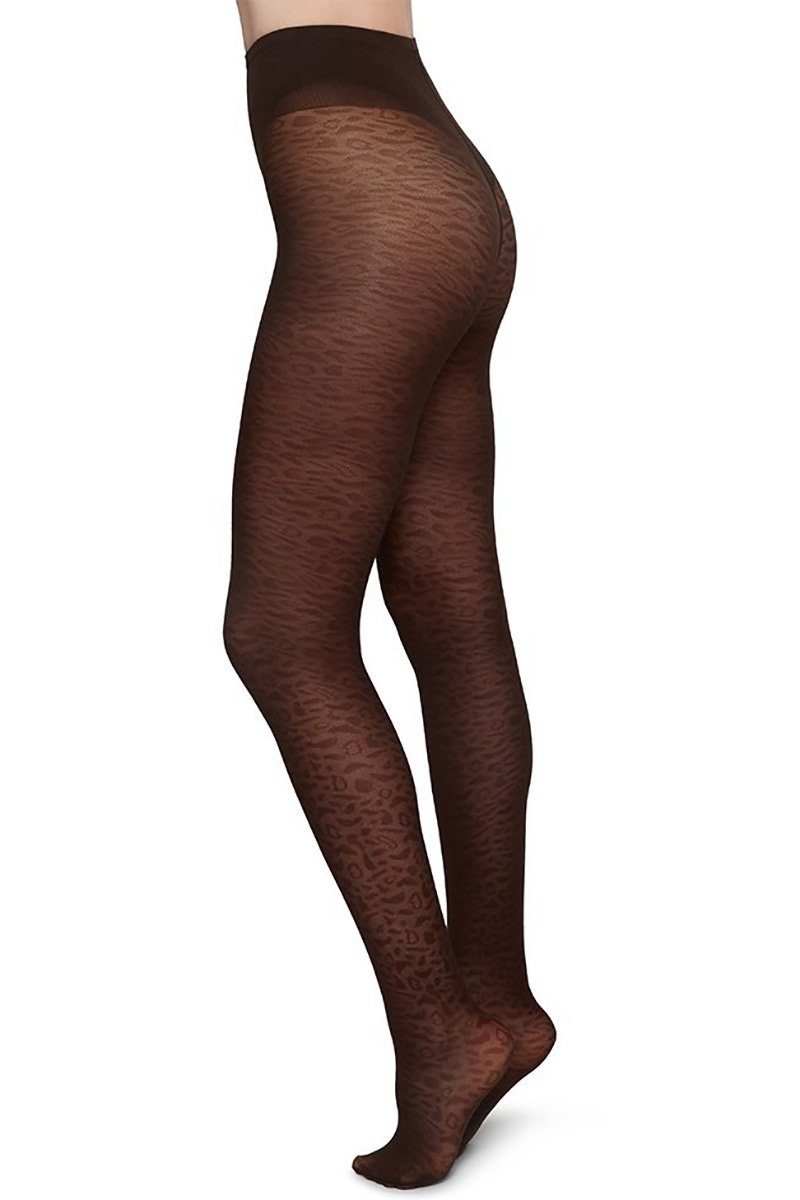 Swedish Stockings woman Emma Leopard tights brown from recycled