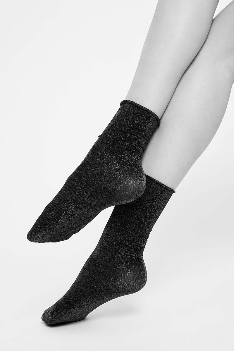 Swedish Stockings | Lisa Lurex silver glitter sock | Sophie Stone