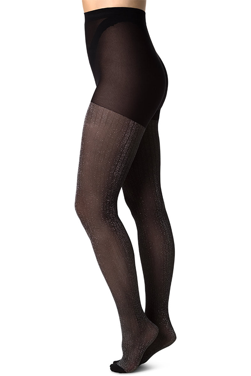 Black and Silver Fishnets, Glittery Tights, Made in Italy, Nude to