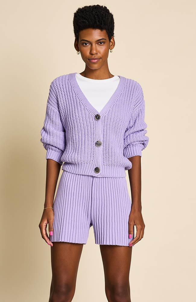 Jan 'n June Lena knitted cardigan lavender in organic cotton | Sophie Stone