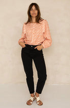 J label Renu blouse ikat peach in cotton and viscose | Sophie Stone